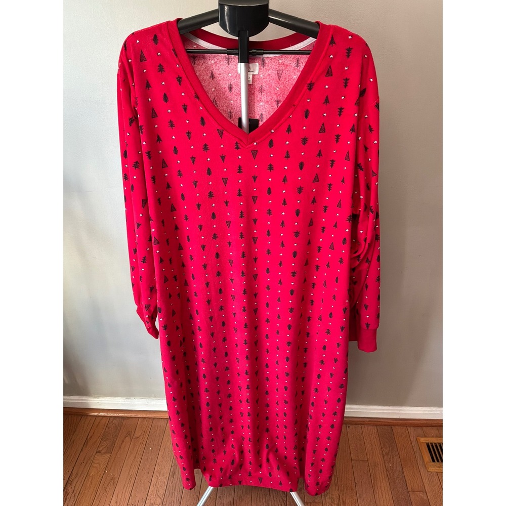 Aria Nightgown Womens 4X Red Fleece Christmas Tree Star Long Sleeve Vintage 90s